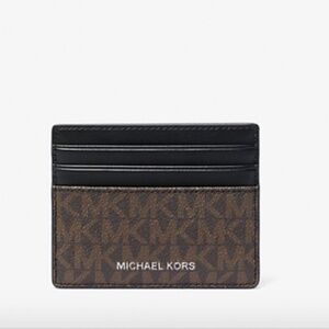 Michael Kors Mens Brown Black Greyson Logo Print Canvas Tall Card Holder Case